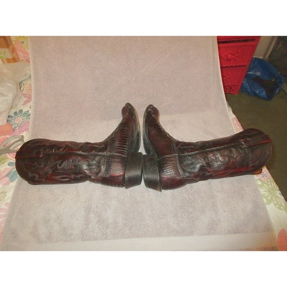 Lucchese Exotic Cowboy Boots Mens 11 D Black Cherry Ostrich Leg Leather Western - Picture 8 of 11